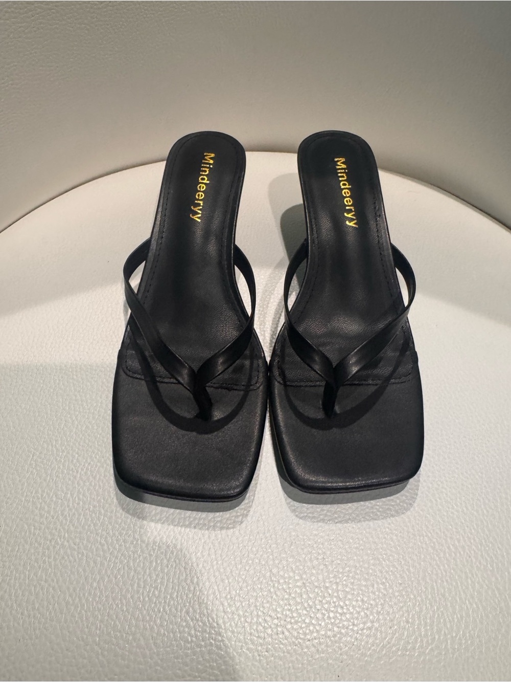 Black Square-Toe Thong Sandals for Women